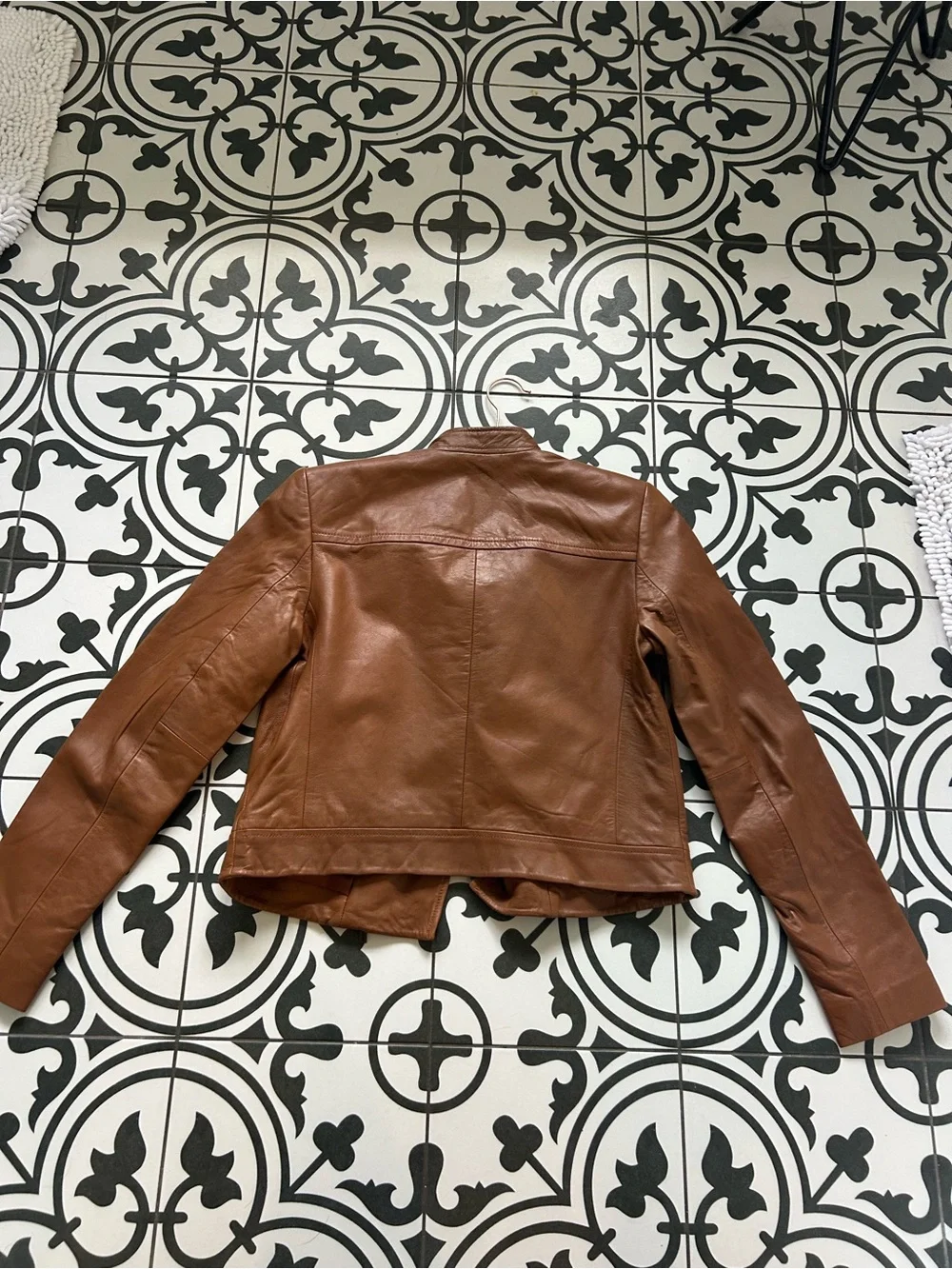 Michael Kors Brown faux Leather crop Asymmetrical Zip Jacket